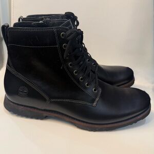 Timberland Men's Black Leather Lace-Up with side zipper Boots